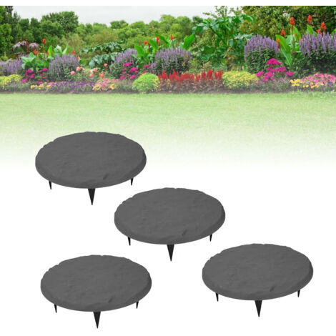 Losas para jardín: Losas redondas antideslizantes de resina de polipropileno con postes de fijación, color gris, 39,9 cm, 4 unidades.