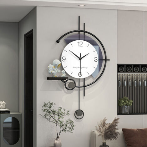 Reloj de pared eléctrico moderno y sencillo, silencioso, de metal, decorativo, en blanco y negro - esfera de 36 cm, péndulo y brazo de repuesto para salón, oficina y dormitorio.