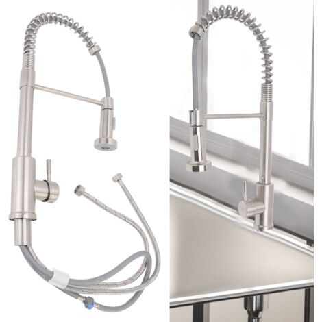 Grifo de cocina extensible con cabezal rociador retráctil, limpieza integral de 360° gracias a su mecanismo de resorte, material: acero inoxidable, ahorra tiempo, fácil autoensamblaje. (1/5)