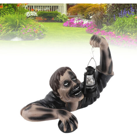 Estatua de zombi con farol LED – resina – zombi de jardín, gnomo decorativo de jardín para patio, parque o césped – Material: resina/plástico – Dimensiones: 19 x 9,5 x 15 cm – 1 estatua de zombi (colo