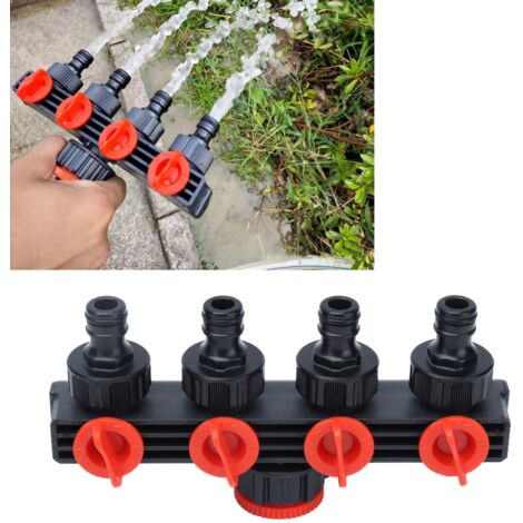 Distribuidor de agua de 4 vías para riego hortícola con acoplamientos rápidos de ABS. (1/5)