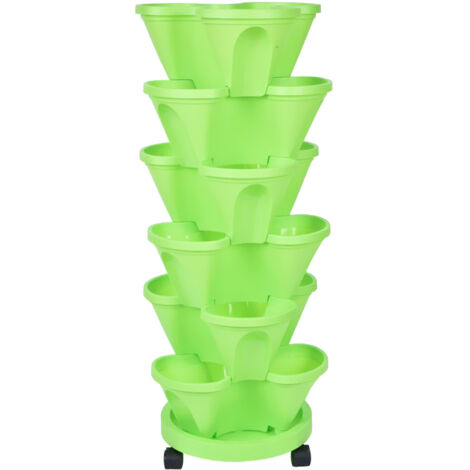 Maceta de plástico, maceta de 3 hojas [verde], 6 macetas + 1 bandeja universal para cultivo de verduras, balcón, maceta mágica 3D, maceta de plástico, maceta creativa, ahorra espacio (1/5)