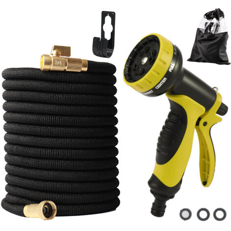 Regulador de riego de alta presión para jardín con 10 funciones y 3 mangueras telescópicas de 7,6 m, ABS amarillo/negro. (1/5)