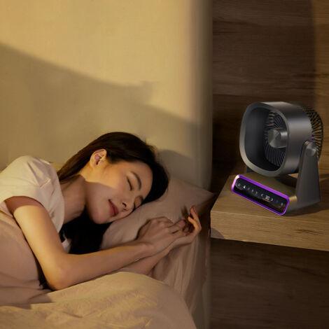 Ventilador de mesa o pared silencioso y táctil con batería de 4000 mAh – ABS, 19 x 24 cm, portátil para dormitorio, cocina, oficina y camping. (1/5)