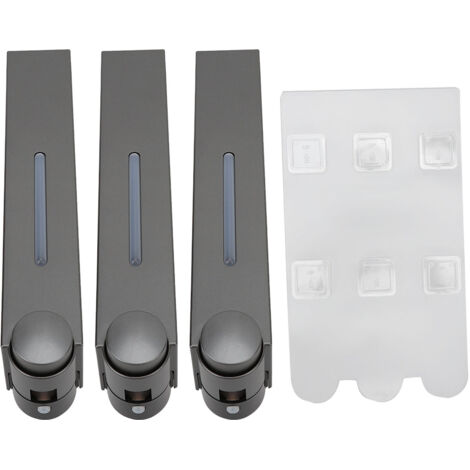 Dispensador de jabón líquido de pared 6028 Gris – Juego con 3 recipientes de plástico y soporte autoadhesivo (1/5)