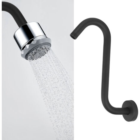 [Cabezal de ducha] [NPT1/2] [Brazo en forma de S esmaltado en negro] Extensión de ducha mural, brazo de ducha esmaltado en negro, brazo de extensión mural integrado en forma de S