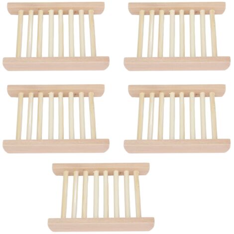 Jabonera de bambú – juego de 5 – almacenamiento para baño y cocina – impermeable y antideslizante (11,5 x 8,6 cm, Phyllostachys pubescens) (1/5)