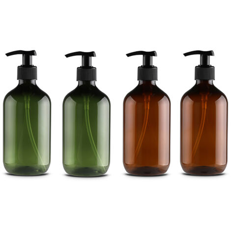 Dispensadores de jabón líquido recargables – juego de 4 botellas con bomba de PET de alta calidad, 3,7 x 18,8 cm (1/5)
