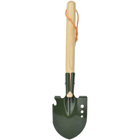 Pala militar compacta fabricada en acero inoxidable tratado térmicamente – alta dureza y resistencia – 540 g con mango de madera y escala de medición (1/5)