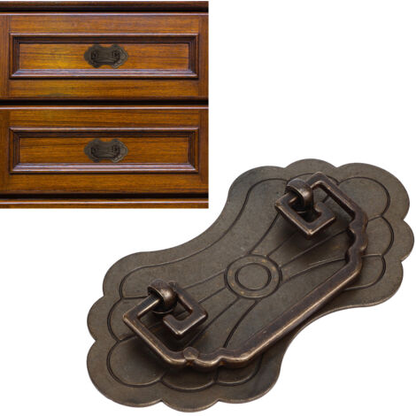 Tirador de cajón chino antiguo, de latón con decoración floral, 12,8 x 7 cm, estilo vintage, montaje con 2 tornillos, librería de bronce (1/5)