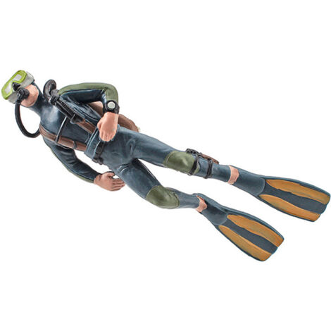 [Figura de buzo para acuario] – Mini figura de buzo hecha de PVC azul oscuro con flotador ajustable, 12,5 cm (1/5)