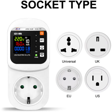 Enchufe de seguridad multifunción inteligente de 16 A con WLAN y pantalla LCD para medición de potencia y energía. (1/5)