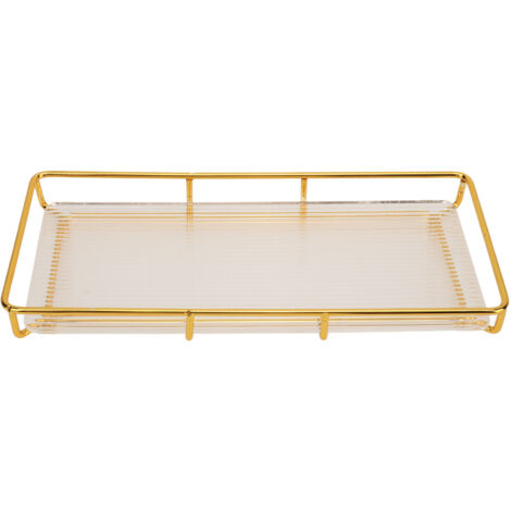 Estantería de baño de un solo nivel Diseño moderno y minimalista Estantería de acero inoxidable y acrílico color oro Tamaño grande: 32 x 18,5 x 4 cm Organizador de cosméticos que ahorra espacio (1/5)