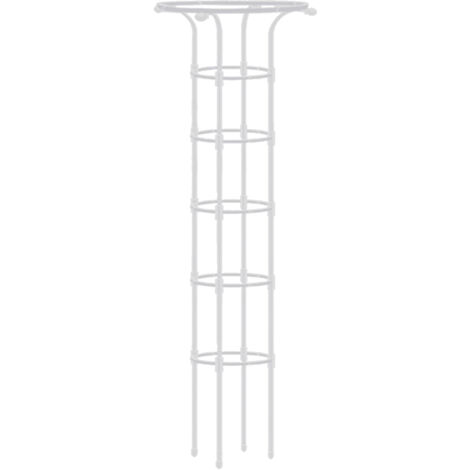 Elegante soporte trepador de metal blanco con anilla superior de 28 cm de diámetro y 185 cm de altura, de fácil montaje sin herramientas, ideal para hibiscos, plumbagos y buganvillas.