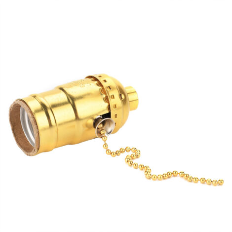 Portalámparas de escritorio vintage E27 con interruptor de cadena, portalámparas de aluminio color dorado, 7 cm (1/5)