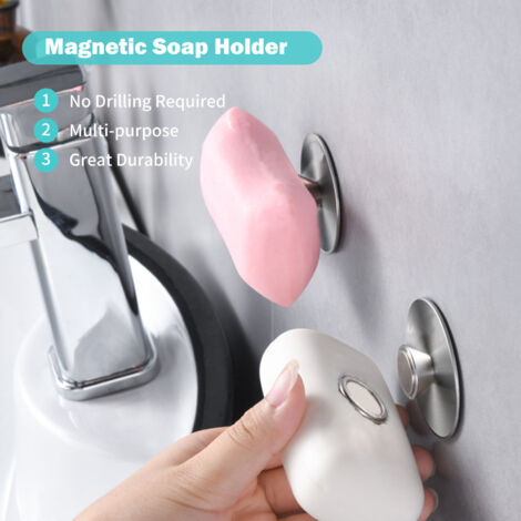 Jabonera magnética de acero inoxidable para montaje en pared [2 piezas] para baño y cocina, no requiere taladrar. (1/5)