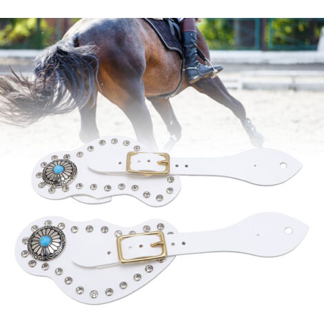 Correas para espuelas estilo vaquero – 2 pares de piel sintética con detalles de pedrería, longitud ajustable – Blanco para hombre (1/5)