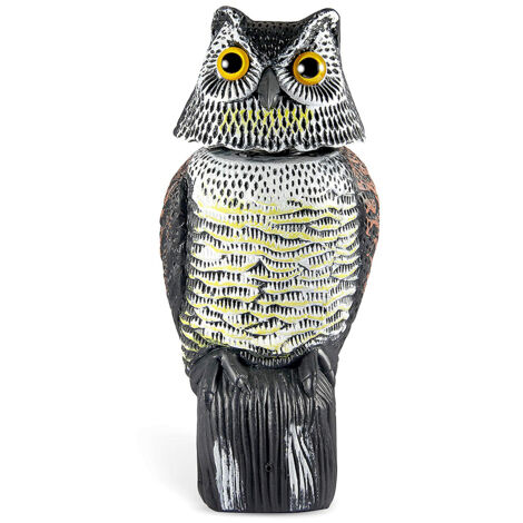 Espantapájaros con forma de búho giratorio 360° y cabeza móvil – Señuelo de búho para jardines – Disuasivo para aves accionado por el viento para huertos, terrazas y campos – Material PE duradero – Fu