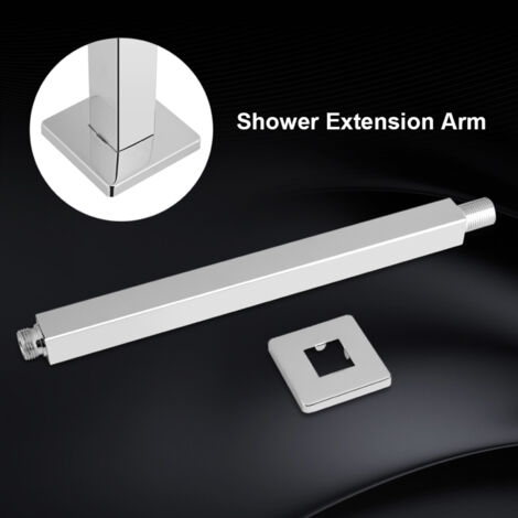 Extensión de ducha cuadrada de pared cromada de 30 cm – Brazo de montaje robusto de acero inoxidable y cobre, con tapa decorativa