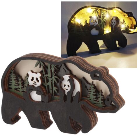 Figura decorativa de animal hecha de madera tallada con iluminación LED 3D, figura hueca en miniatura con botón de batería incorporado. (1/5)