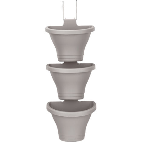 Maceta colgante de plástico 3 macetas con platillos y 2 ganchos Para balcón/jardín 21 x 24 x 14 cm Ideal para plantas, hierbas y fresas (1/5)