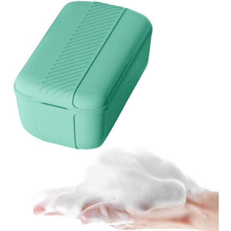 Dispensador de jabón de espuma multifuncional y portátil – soporte para jabón con resorte y bandeja antigoteo – ideal para viajes y baño – dimensiones: 13,3 x 12,3 x 6,5 cm – material: PP – 1 unidad (1/5)