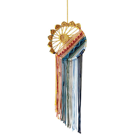 [Adorno de pared] Atrapasueños de estilo bohemio con motivos de sol y luna y flecos coloridos. (1/5)