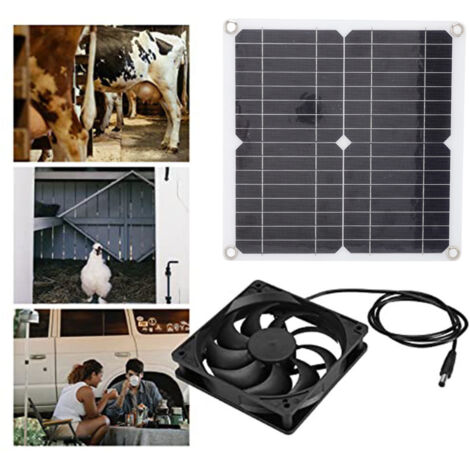 Ventilador solar ligero y portátil: kit de ventilador con panel solar para coche, autocaravana, viajes y hogar. Modelo de 12 W con panel monocristalino semiflexible. Dimensiones: 280 x 280 mm. Peso: 4
