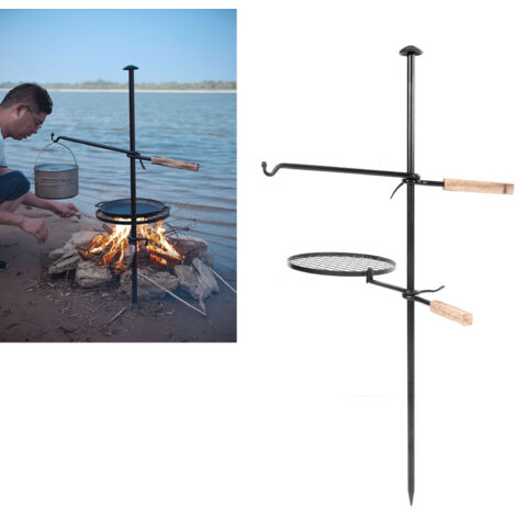 Parrilla de camping: juego de parrilla portátil de hierro forjado para picnic con brazo para parrilla, rejilla para parrilla y bolsa de transporte de tela Oxford 600D. (1/5)