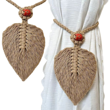 Cinta tejida de cuatro hebras (Heather) / 2 piezas, alzapaños de cortina hechos a mano con estampado de hojas, alzapaños de cortina estilo bohemio con flecos (1/5)