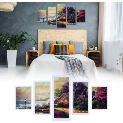 [Cuadros sin marco] [Juego de 5 piezas] [Impresión en lienzo con temática de casa de campo] [Decoración moderna para sala de estar] (1/5)