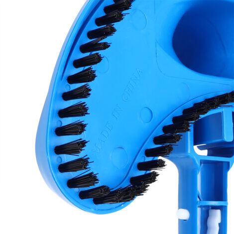 Cabezal de limpieza de piscinas: cabezal flexible y curvado para aspirar y limpiar, cepillos rígidos, plástico ABS azul, diámetro 3 cm, altura 12 cm. (1/5)