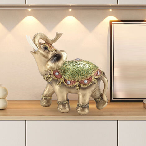 Figura de elefante Feng Shui, accesorio para el hogar, resina, color verde, símbolo de suerte y prosperidad.