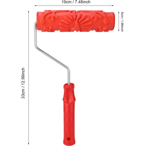Rodillo de pintura de caucho con relieve de diamante – rodillo texturizado para tierra de diatomeas y pintura mural, 33 x 19 cm, rojo, 188 g – ideal para decoraciones DIY