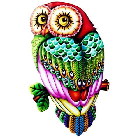 Decoración de pared de metal: figura de búho multicolor de tamaño mediano (4 piezas) (1/5)