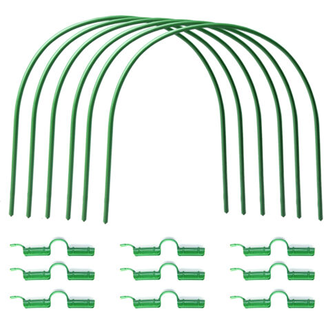Conjunto de 6 arcos de jardín con 12 fijaciones para invernaderos y lonas en bancales elevados Ancho ajustable (50 cm x 48 cm) Material: hierro y plástico Protección contra roedores y aislamiento p
