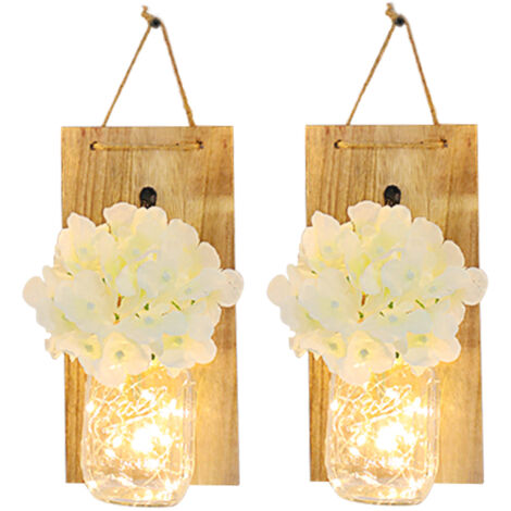 Luces solares en tarros de cristal con flores artificiales, bases de madera y macetas de vidrio para decorar el jardín, la terraza y el patio. (1/2)