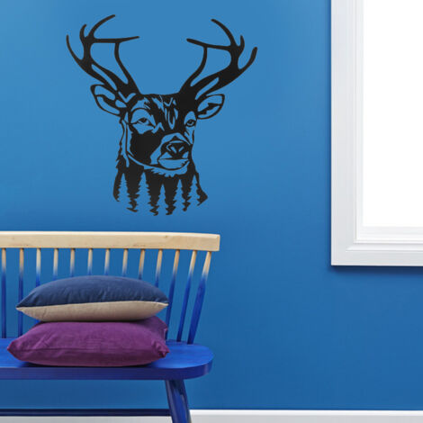 Decoración de pared rústica con forma de cabeza de ciervo de metal: construcción robusta de hierro para oficina, dormitorio, sala de estar, jardín, cocina. (1/5)
