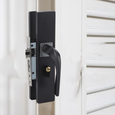 Cerradura silenciosa QuietPro para puertas de dormitorio, fabricada en aleación de aluminio con manilla de madera negra.