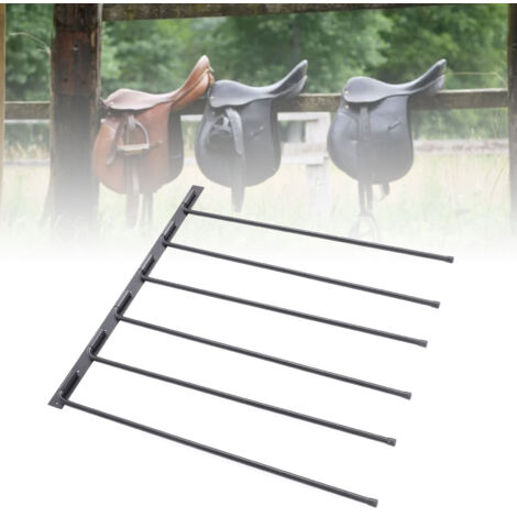 Soporte para estribos giratorio de 180° para montaje en pared – Estructura robusta de hierro para 6 mantas y sudaderos de caballo, fácil montaje y organización multifuncional.