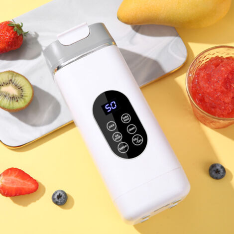 Batidora eléctrica portátil con 12 cuchillas, pantalla digital y puerto de carga USB – Batidora de viaje blanca para batidos – 420 ml, 50 W, ABS
