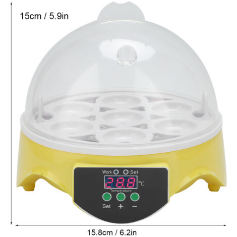 Incubadora automática inteligente, PTC mica, ABS, diámetro 15,8 cm, altura 15 cm, capacidad para 7 huevos, control digital de temperatura 20 °C–40 °C, enchufe estadounidense de 110 V