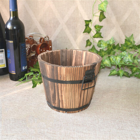 Maceta de madera maciza, contenedor de barril antiguo, jardinera portátil