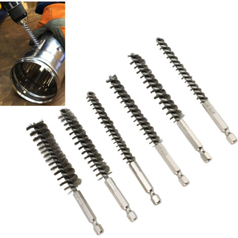 Set mit 6 304-Draht-Bohrbürsten mit Sechskantaufnahme für Bohrer und Detailarbeiten – Größen 8 mm, 10 mm, 12 mm, 15 mm, 17 mm, 19 mm (1/5)