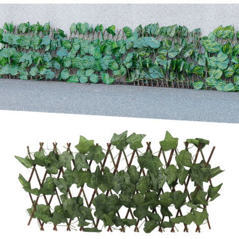 Seto artificial, pérgola simulada, protección UV, extensible, decoración de pared, jardín, hojas de vid silvestre, lona y material plástico ecológico, 40x200cm (Juego 1)