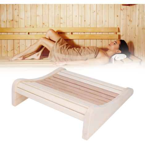 Cojín de madera para sauna [apoyo lumbar] Modelo grande 11 x 37 x 33,5 cm en color blanco (1/5)