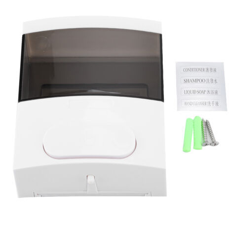 Dispensador de pared de 300 ml para loción/jabón líquido, fabricado en plástico PP negro – montaje adhesivo o con tornillos para baños, hoteles y restaurantes. (1/5)