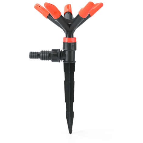 [Aspersor giratorio 360°] – Fabricado en ABS – 14 x 14 x 27 cm – Naranja y negro – Incluye enchufe y conector de puesta a tierra – 62 g