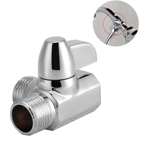 Brazo de ducha cromado en forma de T con conexión G1/2", válvula de 3 vías, válvula de cobre y soporte de pared. (1/5)