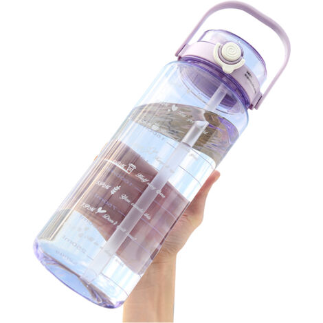 2000 ml wiederbefüllbare Sport-Trinkflasche Robust BPA-frei Doppelöffnung mit Schlauch und Strohhalm Füllstandsanzeige Ideal für Fitnessstudio, Camping und Reisen 1 Flasche im Lieferumfang entha (1/5)